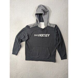 Under Armour Hockey Icon Hoodie Large Hooded Sweatshirt Laces Black Gray